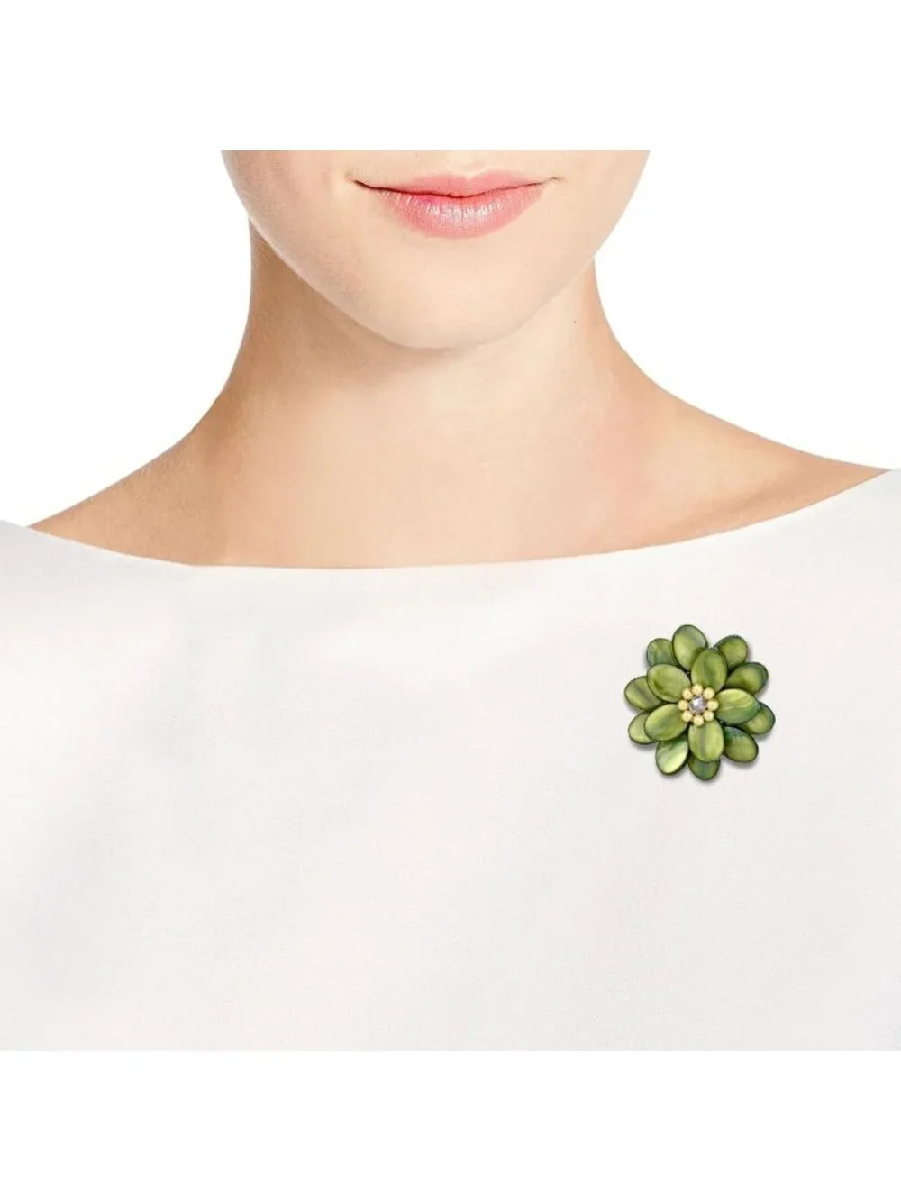 Lime Green Floral Mother of Pearl Brooch Pin | Handmade Women's Accessories
